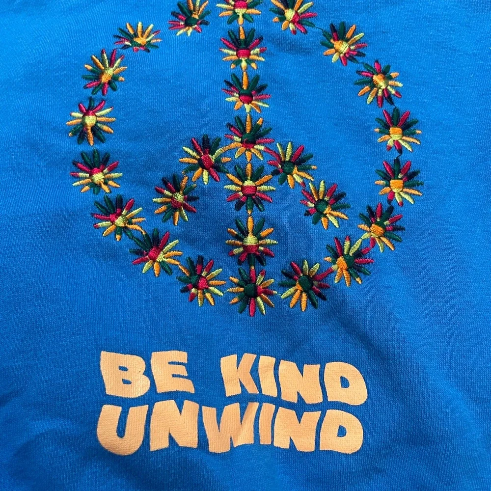 NWOT 🩵Urban Outfitters Bright Blue Embroidered Peace Cropped sweatshirt size XS